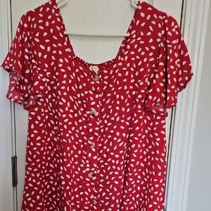 JoDIFL Red and White Button-Up Blouse